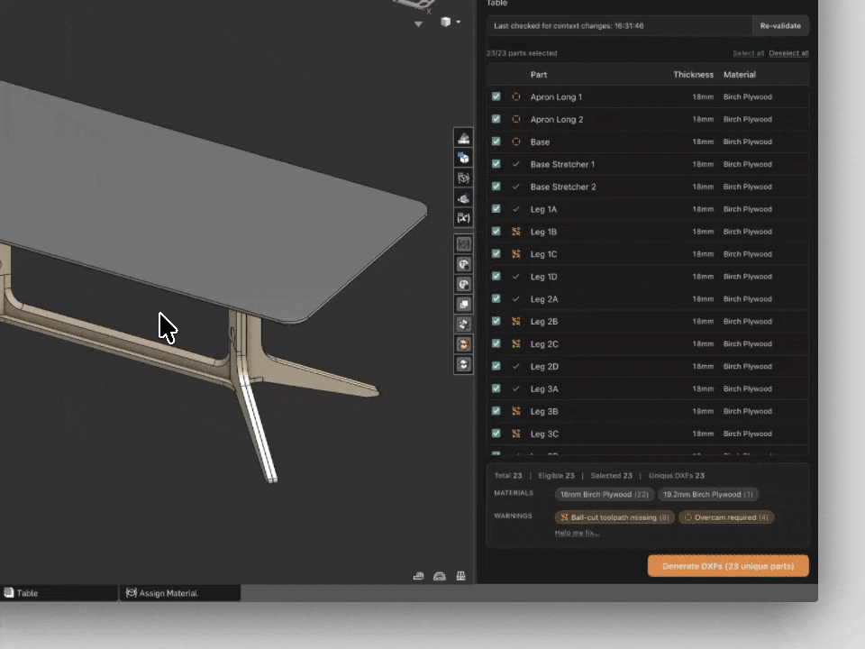 Custom feature controls in Onshape for overcam, ball-cut edges, and exclusions.