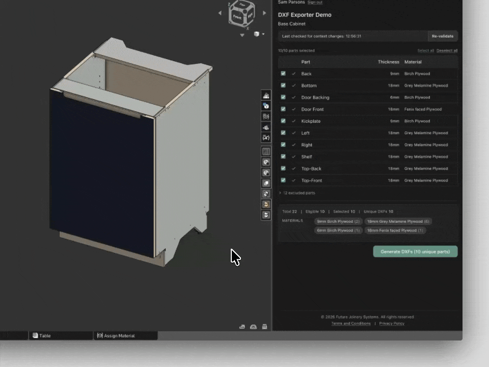 Browser preview of layered DXF output with toolpath color coding.